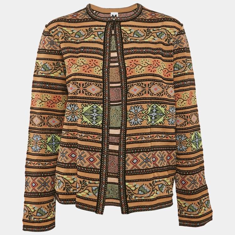 Pre Owned M Missoni Multicolor/Brown Wool Blend Full Sleeve Cardigan L