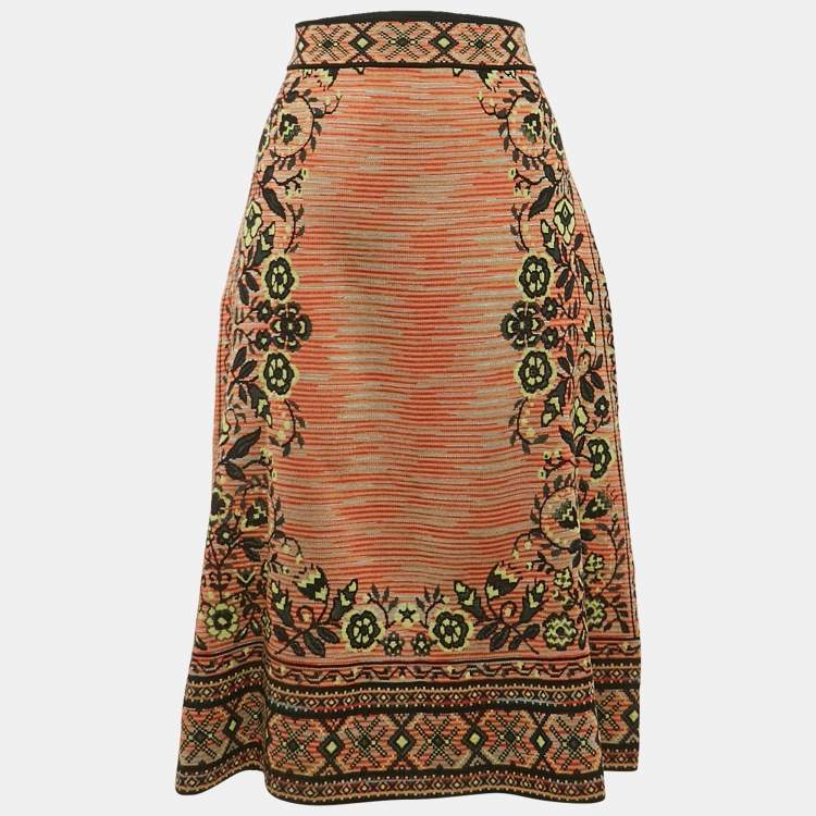 Pre Owned M Missoni Multicolor Patterned Knit Wool Blend Midi Skirt S