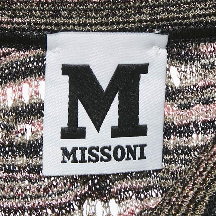Pre Owned M Missoni Multicolor Pinhole Patterned Lurex Knit Tie-Up Neck Maxi Dress M