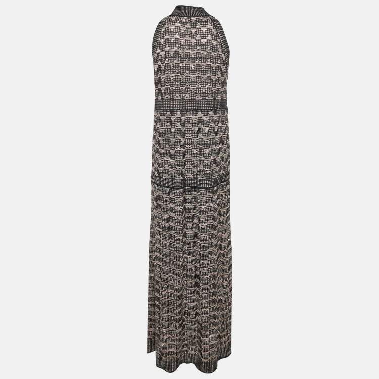 Pre Owned M Missoni Multicolor Pinhole Patterned Lurex Knit Tie-Up Neck Maxi Dress M