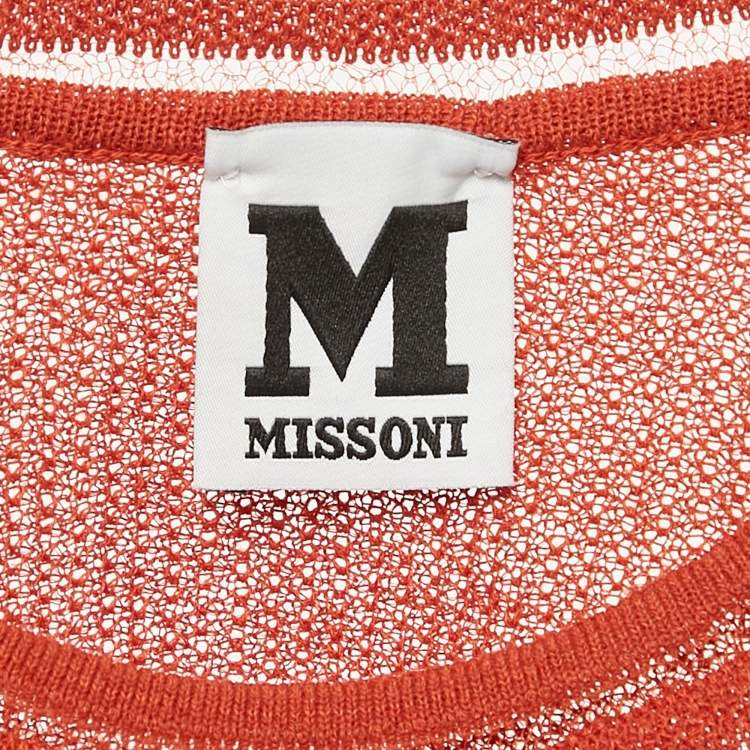 Pre Owned M Missoni Burnt Orange Floral Knit Long Sleeve Top L