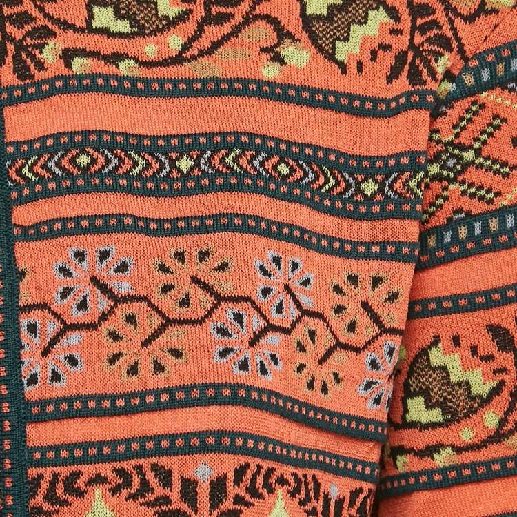Pre Owned M Missoni Orange/Multicolor Patterned Knit Wool Blend Cardigan L