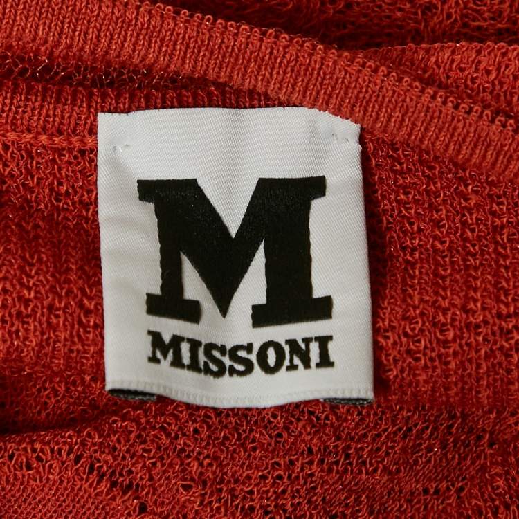 Pre Owned M Missoni Orange Patterned Cotton Blend Knit Full Sleeve Top S