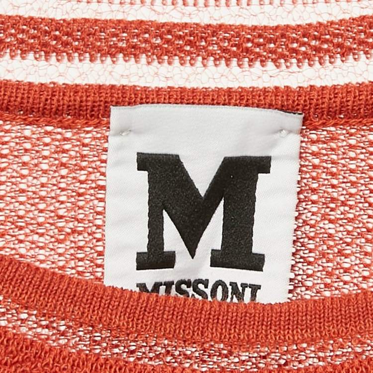 Pre Owned M Missoni Burnt Orange Floral Knit Long Sleeve Top M