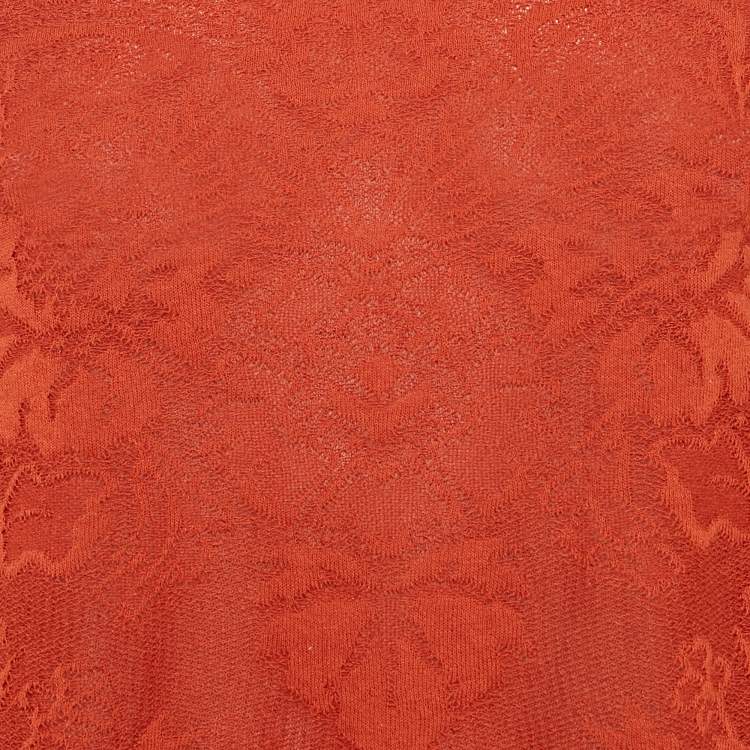 Pre Owned M Missoni Burnt Orange Floral Knit Long Sleeve Top M