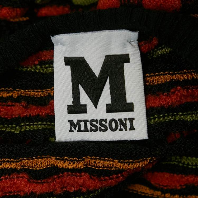 Pre Owned M Missoni Black/Orange Eyelet Patterned Knit Cardigan M