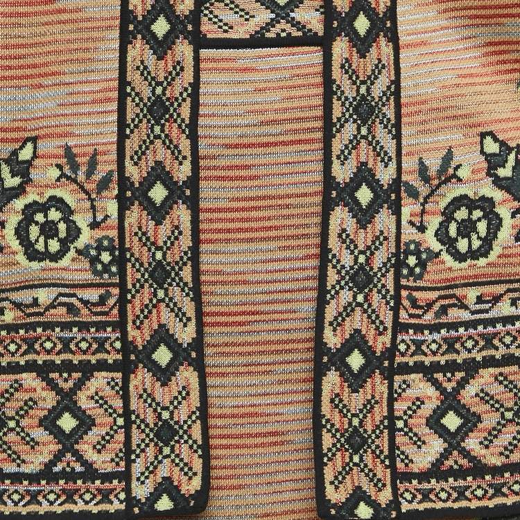 Pre Owned M Missoni Orange Floral Intarsia Stretch Knit Midi Skirt & Top Set M/L