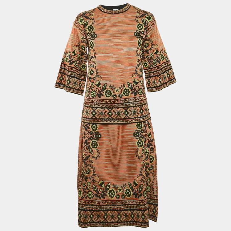 Pre Owned M Missoni Multicolor Wool Blend Patterned Knit Top and Midi Skirt Set M/S