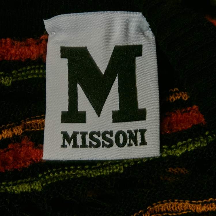 Pre Owned M Missoni Black/Brown Eyelet Patterned Knit Cardigan M