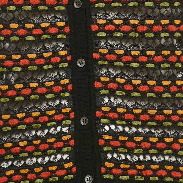 Pre Owned M Missoni Black/Brown Eyelet Patterned Knit Cardigan M