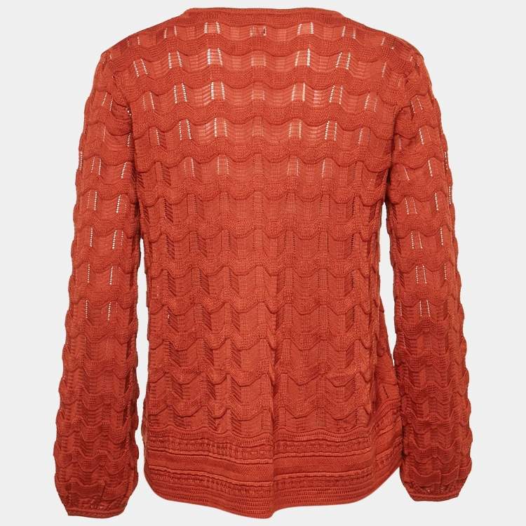 Pre Owned M Missoni Burnt Orange Patterned Knit Long Sleeve Top S