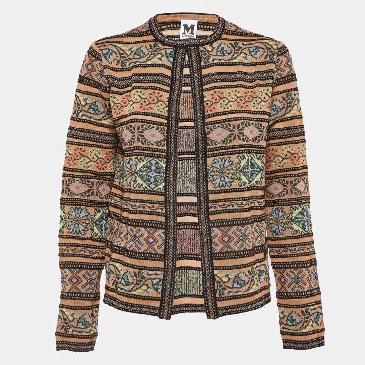 Pre Owned M Missoni Beige Floral Intarsia Knit Long Sleeve Cardigan L