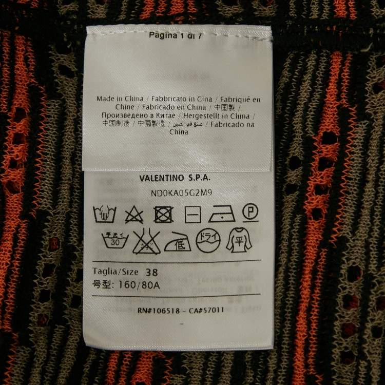 Pre Owned M Missoni Orange/Black Patterned Knit Belted Cardigan S