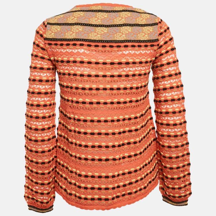 Pre Owned M Missoni Orange Pointelle Knit Long Sleeve Top S