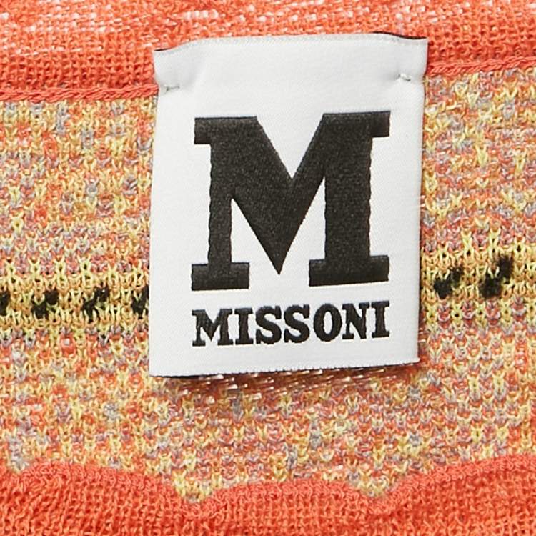 Pre Owned M Missoni Orange Pointelle Knit Long Sleeve Top S