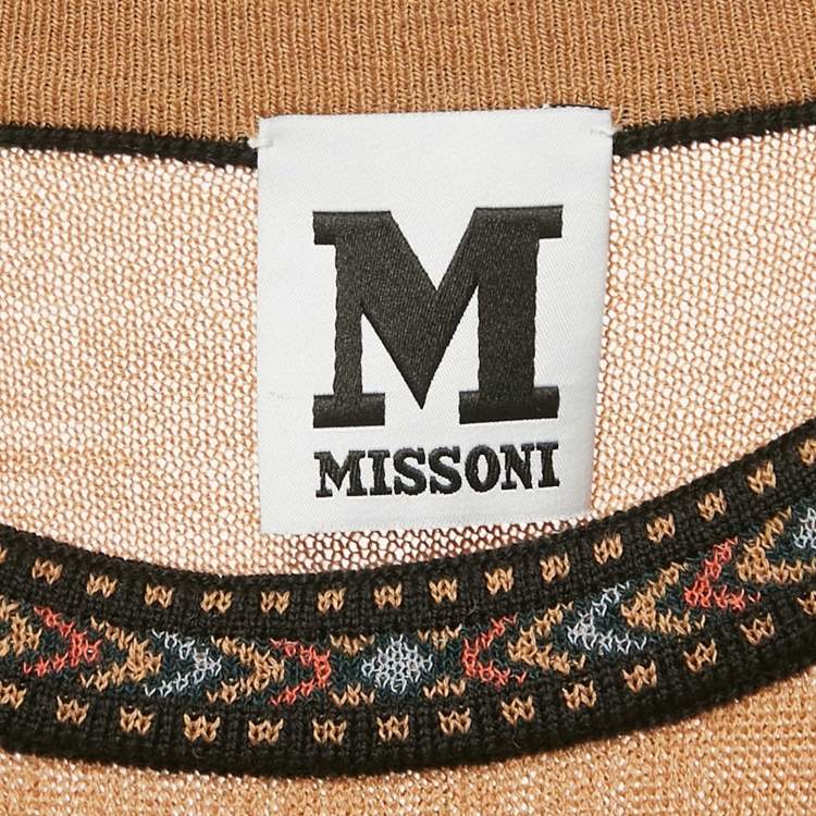 Pre Owned M Missoni Beige Patterned Intarsia Wool Knit Sleeveless Midi Dress S