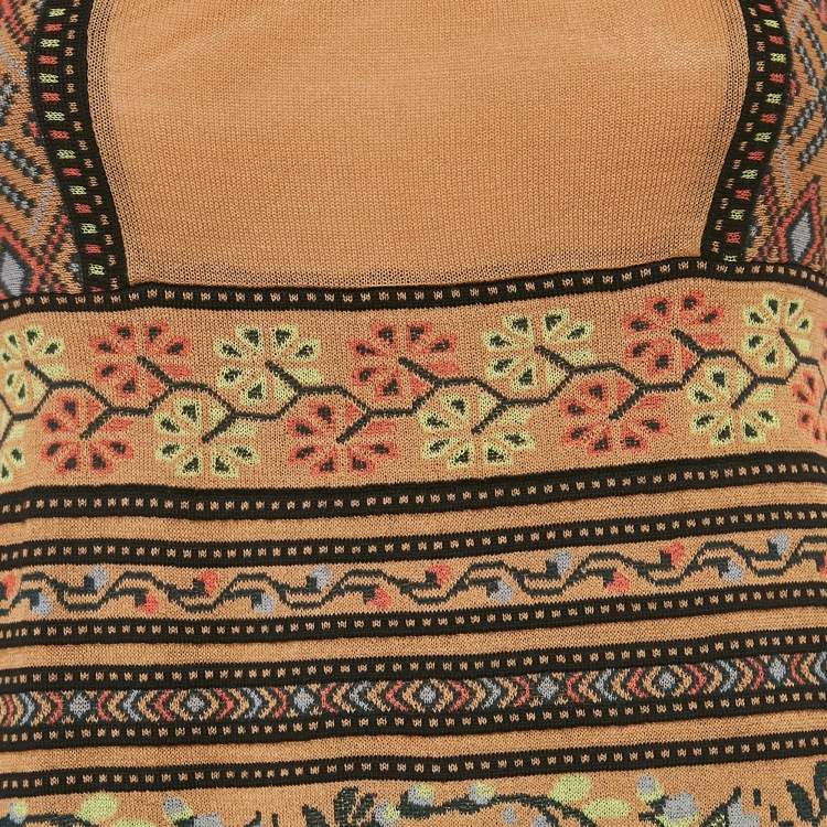 Pre Owned M Missoni Beige Patterned Intarsia Wool Knit Sleeveless Midi Dress S