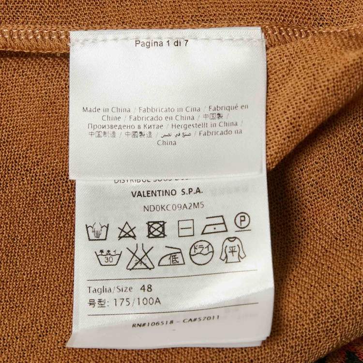 Pre Owned M Missoni Brown Wool Blend Knit Contrast Patterned Knit Trim Detail Top L