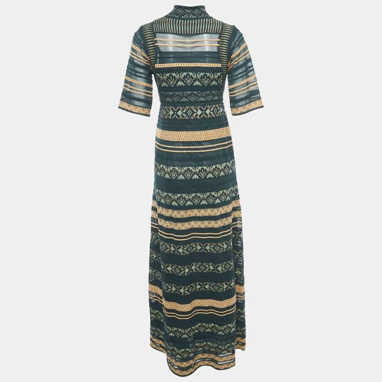 Pre Owned M Missoni Green Patterned Knit Maxi Dress S