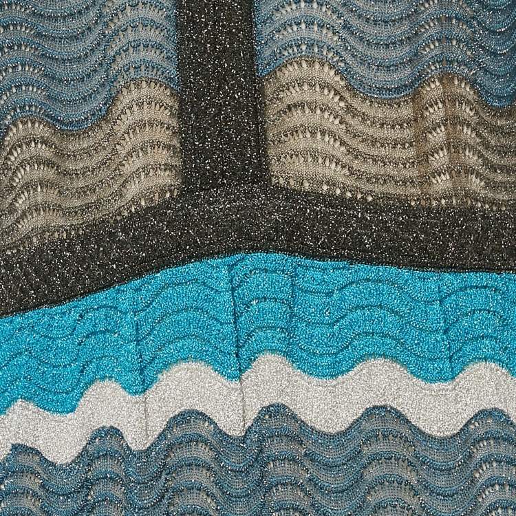 مملوكة مسبقًا M Missoni Blue Wave Pattern Lurex Knit Sleeveless Long Dress M
