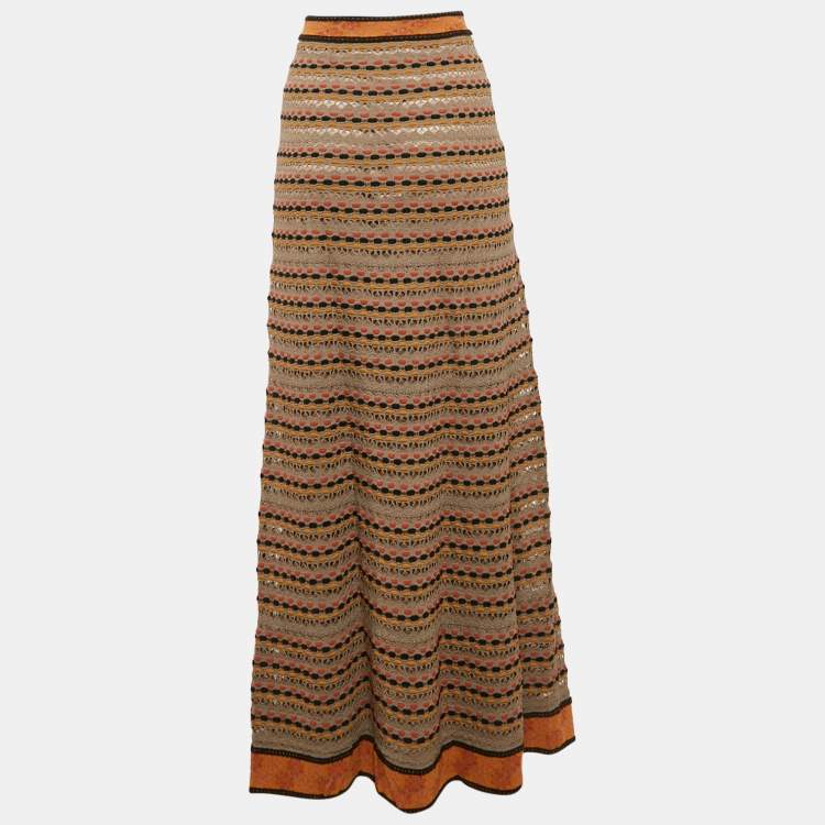 Pre Owned M Missoni Multicolor Patterned Knit Maxi Skirt L