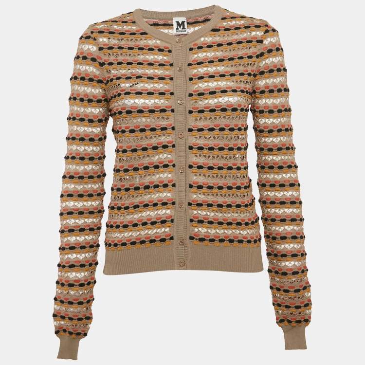 Pre Owned M Missoni Multicolor Patterned Knit Button Front Cardigan S