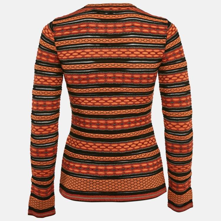 Pre Owned M Missoni Orange/Black Patterned Knit Top S