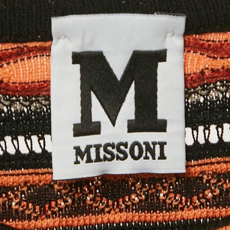 Pre Owned M Missoni Orange/Black Patterned Knit Top S