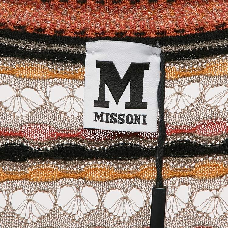 Pre Owned M Missoni Beige/Black Patterned Knit Long Sleeve Midi Dress M