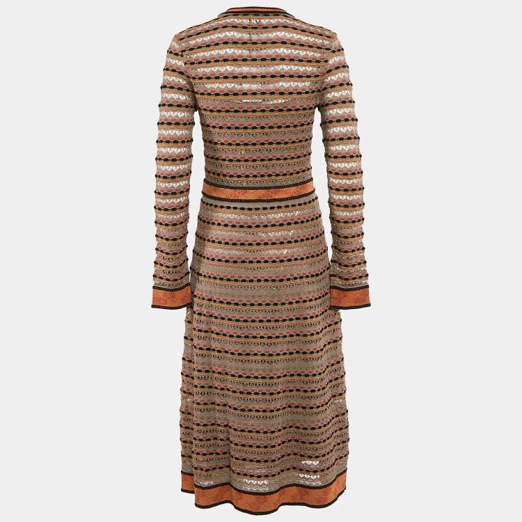 Pre Owned M Missoni Beige/Black Patterned Knit Long Sleeve Midi Dress M