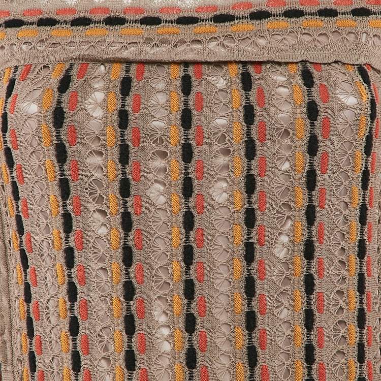 Pre Owned M Missoni Beige/Black Patterned Knit Long Sleeve Midi Dress M