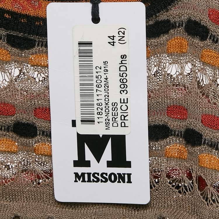 Pre Owned M Missoni Beige/Black Patterned Knit Long Sleeve Midi Dress M