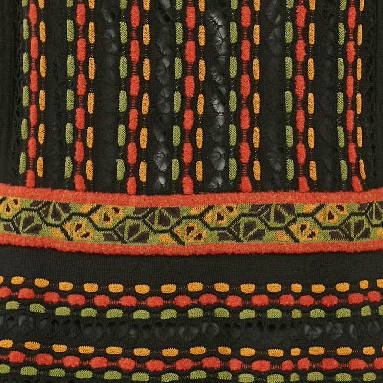 Pre Owned M Missoni Black/Green Patterned Knit Long Sleeve Midi Dress M