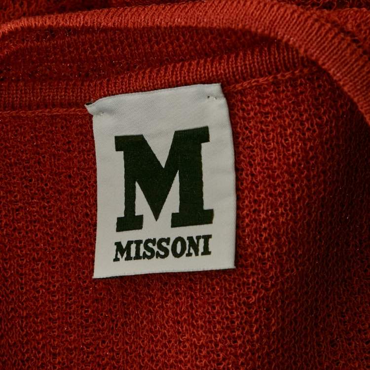 Pre Owned M Missoni Burnt Orange Floral Knit Long Sleeve Top S