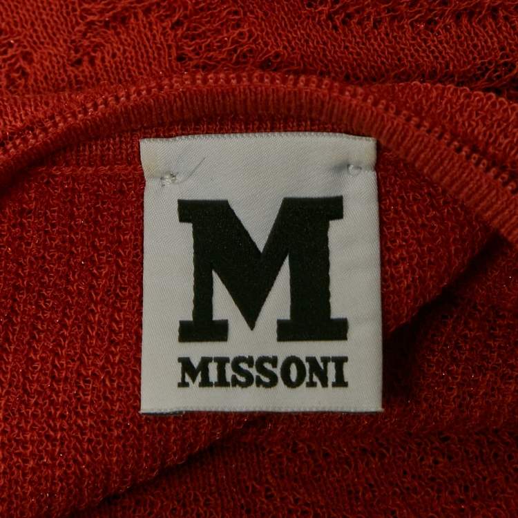 Pre Owned M Missoni Burnt Orange Floral Knit Long Sleeve Top L