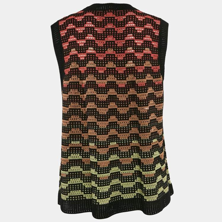 مملوكة مسبقًا M Missoni Black/Green Patterned Knit Tank Top L
