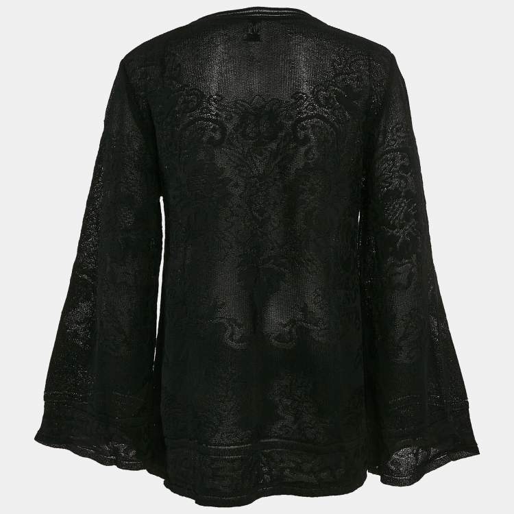 Pre Owned M Missoni Black Floral Knit Long Sleeve Top L
