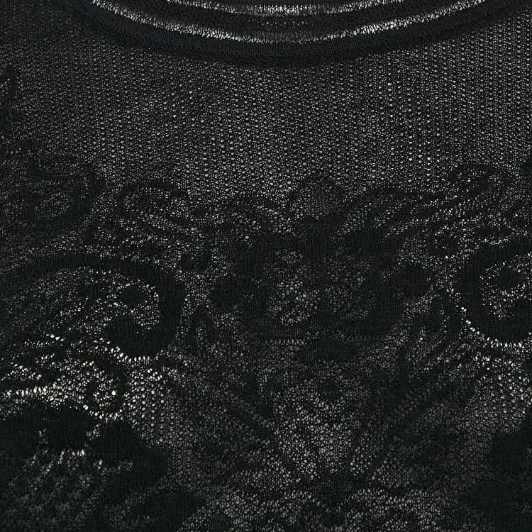 Pre Owned M Missoni Black Floral Knit Long Sleeve Top L
