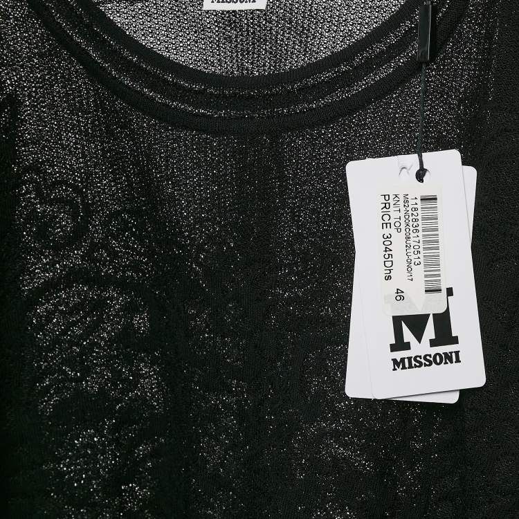Pre Owned M Missoni Black Floral Knit Long Sleeve Top L
