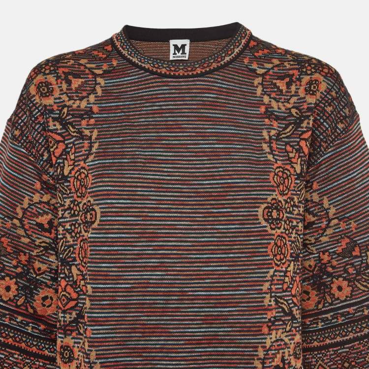 مملوكة مسبقًا M Missoni Black/Orange Patterned Knit Bell Sleeves Top L
