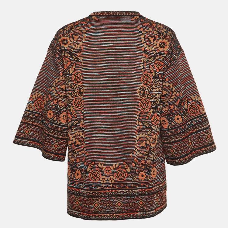 مملوكة مسبقًا M Missoni Black/Orange Patterned Knit Bell Sleeves Top L