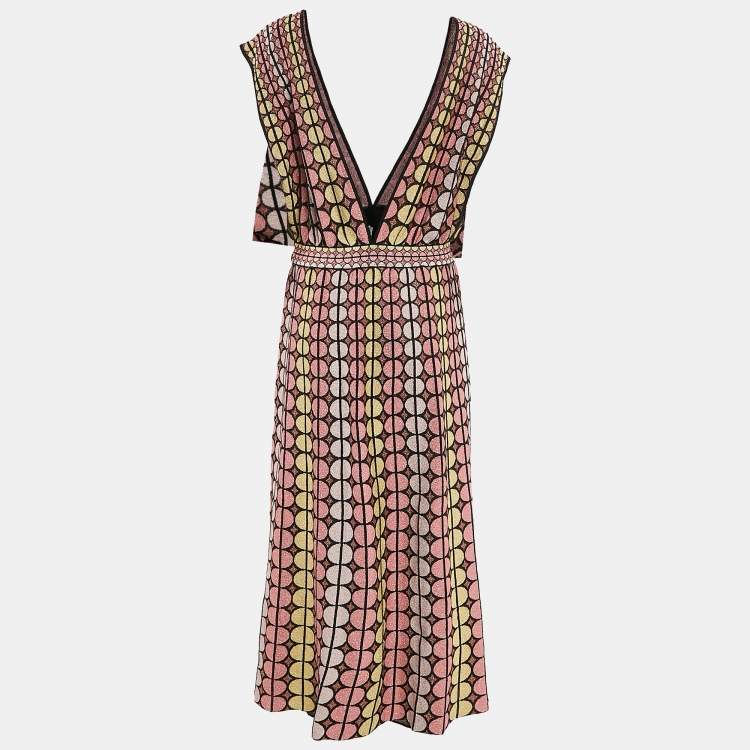Pre Owned M Missoni Multicolor Patterned Lurex Knit Midi Dress L
