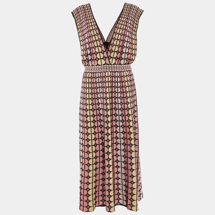 Pre Owned M Missoni Multicolor Patterned Lurex Knit Midi Dress L