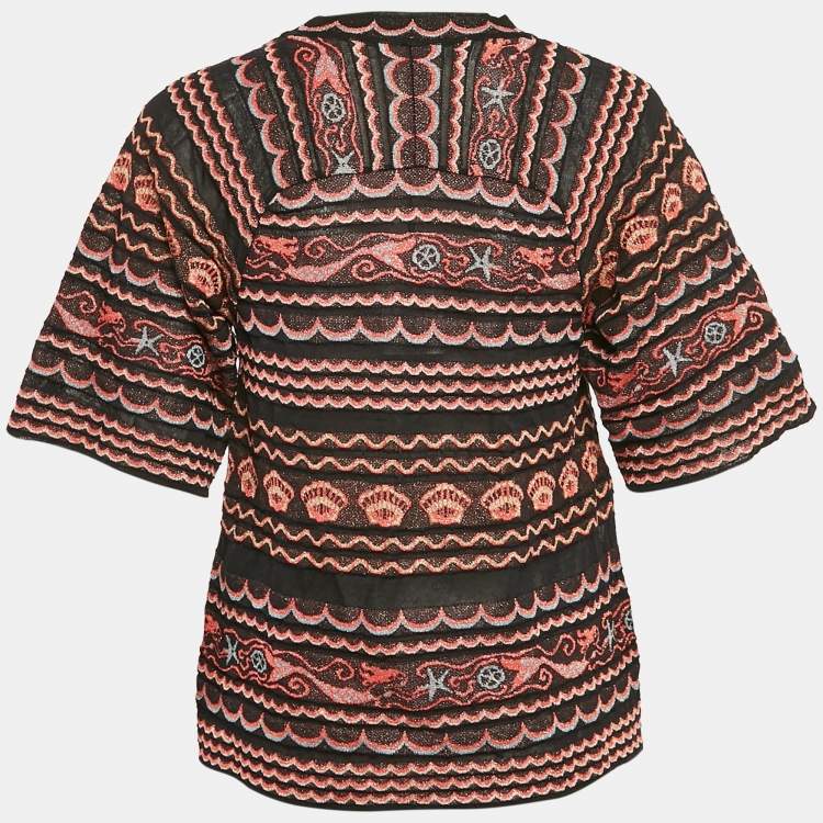 Pre Owned M Missoni Black/Pink Wave Patterned Lurex Knit Top S