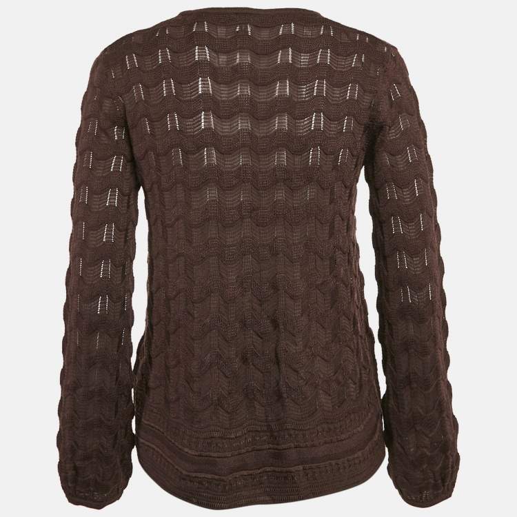 Pre Owned M Missoni Purple Patterned Knit Keyhole Neck Top S