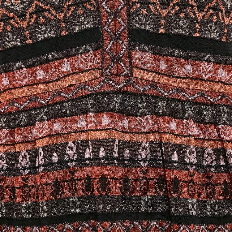 Pre Owned M Missoni Brown/Black Stripe Pattern Lurex Knit Sleeveless Maxi Dress L