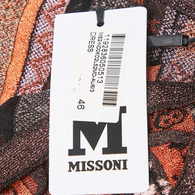 Pre Owned M Missoni Brown/Black Stripe Pattern Lurex Knit Sleeveless Maxi Dress L
