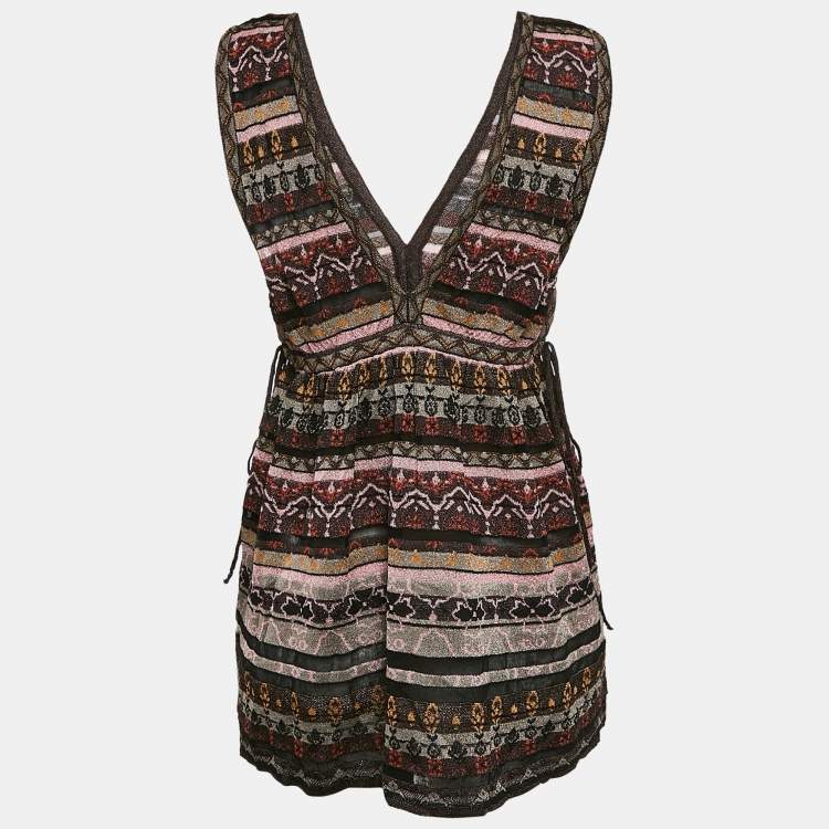 Pre Owned M Missoni Burgundy Lurex Knit Sleeveless Top M