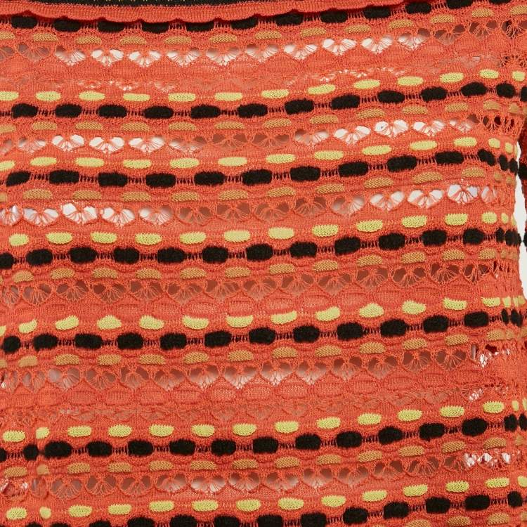 Pre Owned M Missoni Orange Floral Perforated Knit Top S