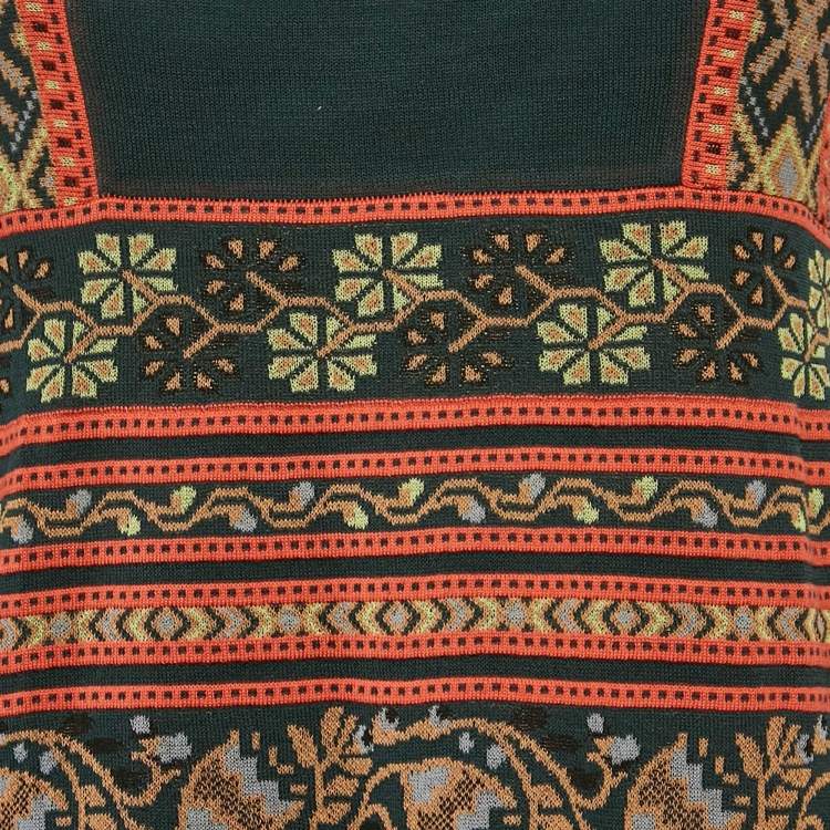 مملوكة مسبقًا M Missoni Green Floral Knit Sleeveless Midi Dress M
